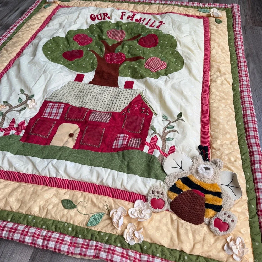 Our Family Tree Photo Frame Quilt Wall Hanging Play Mat Gingham 58x48